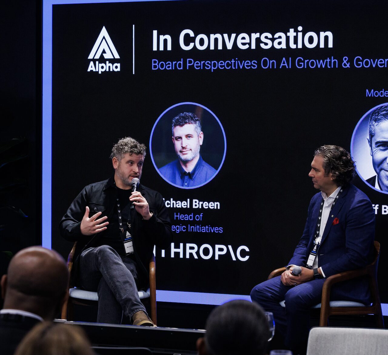 Alpha In Conversation panel on board perspectives on AI growth and governance.